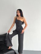 Asimetrik Crop Pantalon Ikili Takım - Füme resmi